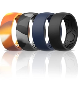 ThunderFit Silicone Rings for Men - 7 Rings / 4 Rings / 1 Ring - Breathable Patterned Design Wedding Bands 8mm Wide - 2.5mm Thick