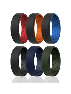 ROQ Silicone Wedding Rings for Men - Breathable Multipacks of 1/4/6 Mens Silicone Rubber Bands with Comfort Fit Airflow Design - 8mm Beveled