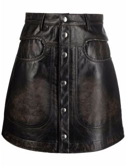 crinkled-leather A-line skirt