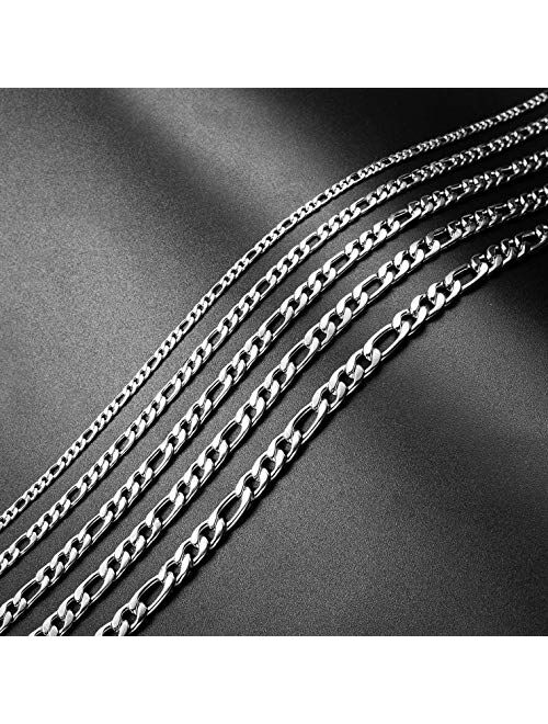 Sannyra 16 Inches To 30 Inches Figaro Chain Necklace 4MM To 8.5MM Stainless Steel Figaro Link Chain for Men Women