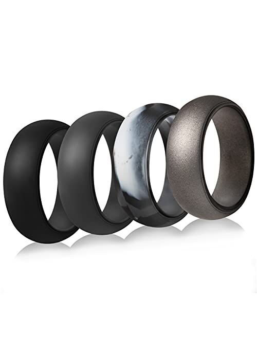 ThunderFit Mens Silicone Wedding Rings Wedding Bands - 5 Pack / 4 Pack / 3 Pack - 8.7mm Wide (2mm Thick)