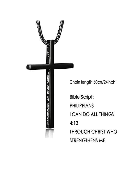 Muerdou Cross Necklace for Men Cross Pendant STRENGTH Bible Verse Stainless Steel Necklace