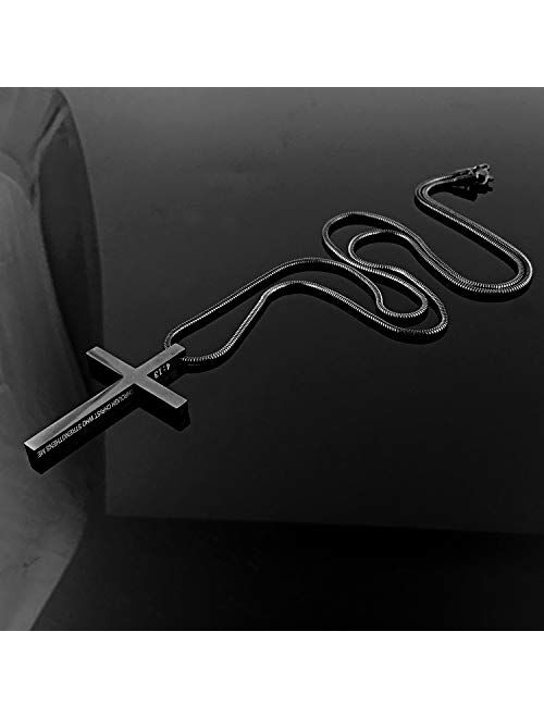 Muerdou Cross Necklace for Men Cross Pendant STRENGTH Bible Verse Stainless Steel Necklace