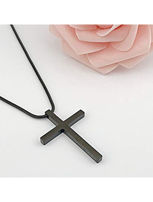 Muerdou Cross Necklace for Men Cross Pendant STRENGTH Bible Verse Stainless Steel Necklace