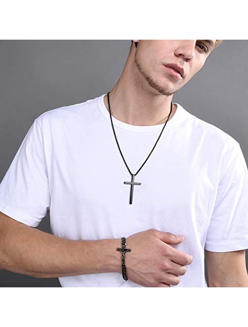 Muerdou Cross Necklace for Men Cross Pendant STRENGTH Bible Verse Stainless Steel Necklace