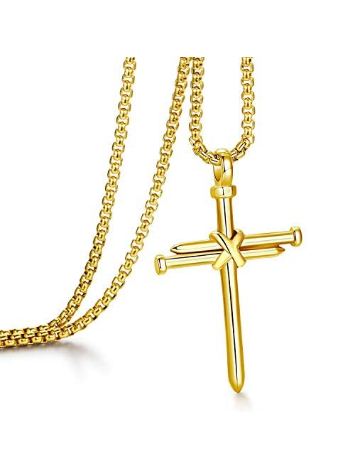 Muerdou Cross Necklace for Men Cross Pendant STRENGTH Bible Verse Stainless Steel Necklace