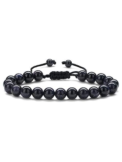 MONOZO Beaded Bracelets for Men Women - 8mm Tiger Eye Bead Bracelet Adjustable Natural Lava Rock Stone Essential Oil Anxiety Aromatherapy Bracelets Jewelry Gifts