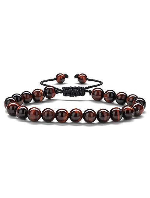 MONOZO Beaded Bracelets for Men Women - 8mm Tiger Eye Bead Bracelet Adjustable Natural Lava Rock Stone Essential Oil Anxiety Aromatherapy Bracelets Jewelry Gifts