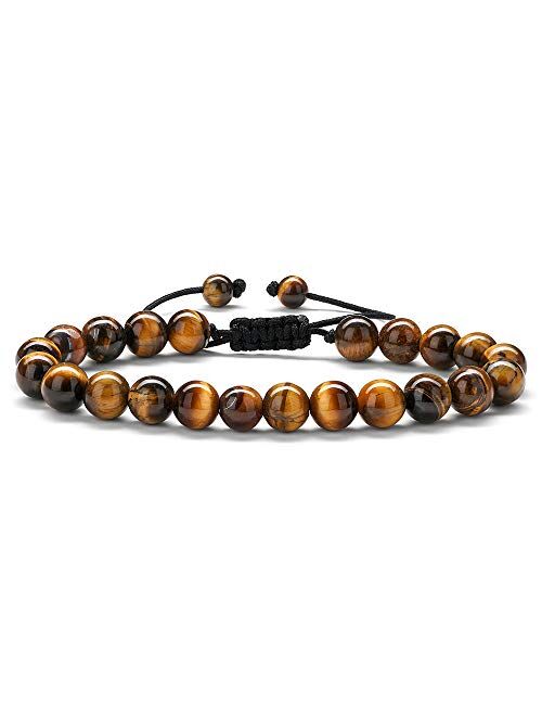 MONOZO Beaded Bracelets for Men Women - 8mm Tiger Eye Bead Bracelet Adjustable Natural Lava Rock Stone Essential Oil Anxiety Aromatherapy Bracelets Jewelry Gifts