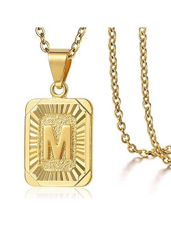 Trendsmax Rectangle Initial Letter Pendant Charm for Mens Womens Gold Plated Capital Letter Pendant Necklace Rolo Chain 18inch