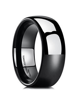 King Will Basic Men's 2mm 4mm 6mm 8mm High Polished Comfort Fit Domed Tungsten Carbide Ring Silver Black Wedding Band