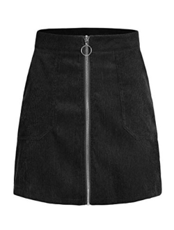 Women's O-Ring Zip Front Corduroy Mini Pencil Skirt