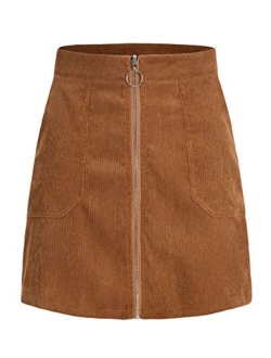 Women's O-Ring Zip Front Corduroy Mini Pencil Skirt