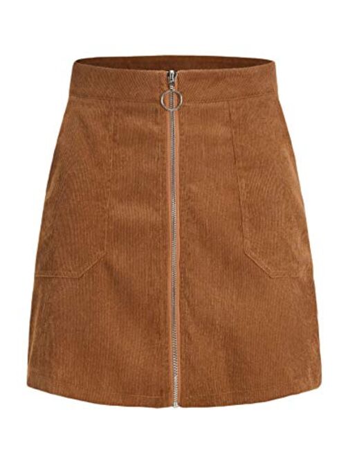 MakeMeChic Women's O-Ring Zip Front Corduroy Mini Pencil Skirt