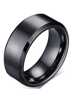 Jude Jewelers 8mm Brushed Matte Black Titanium Stainless Steel Classical Simple Plain Ring Wedding Band