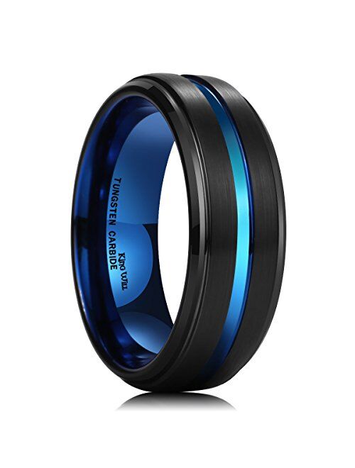 King Will Duo Mens 7mm 8mm Tungsten Carbide Ring Rose Gold/Yellow Gold/Blue/ Plated Intermediate Groove Wedding Band