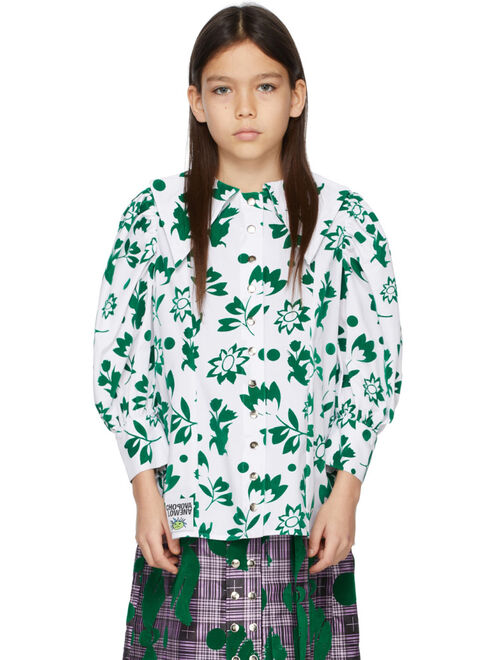 Chopova Lowena Kids White & Green Flocked Shirt