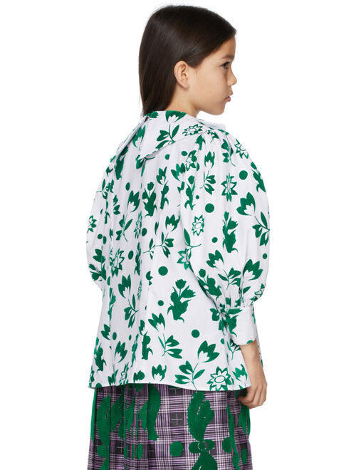 Chopova Lowena Kids White & Green Flocked Shirt