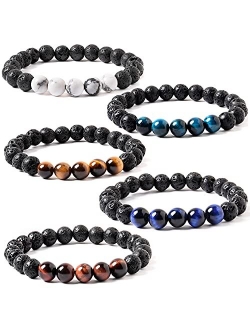 TIGERSTAR Natural Lava Rock Beads Bracelet,Stretch Elastic Bracelets,Adjustable Braided Rope Gemstone Bracelets for Men Women (4Pcs Set-002)…