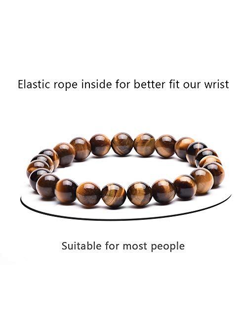 TIGERSTAR Natural Lava Rock Beads Bracelet,Stretch Elastic Bracelets,Adjustable Braided Rope Gemstone Bracelets for Men Women (4Pcs Set-002)…