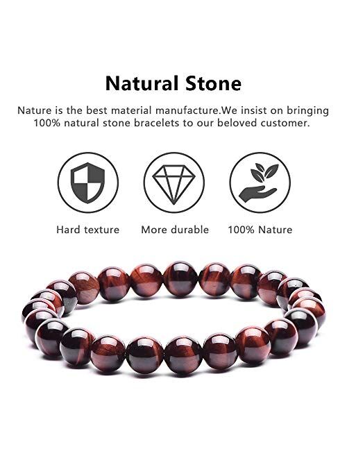 TIGERSTAR Natural Lava Rock Beads Bracelet,Stretch Elastic Bracelets,Adjustable Braided Rope Gemstone Bracelets for Men Women (4Pcs Set-002)…