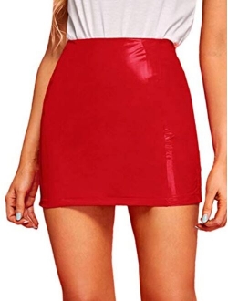 Women's Neon Zip Back Leather Y2K Skirt PU Bodycon Short Mini Skirt
