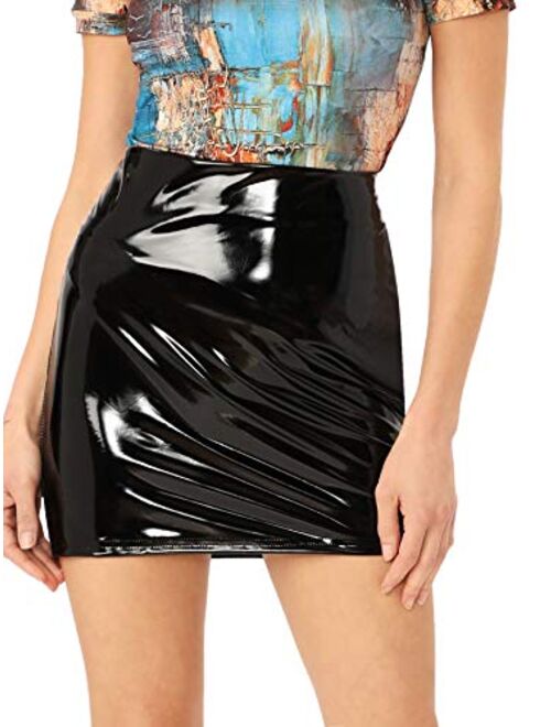 MakeMeChic Women's Neon Zip Back Leather Y2K Skirt PU Bodycon Short Mini Skirt