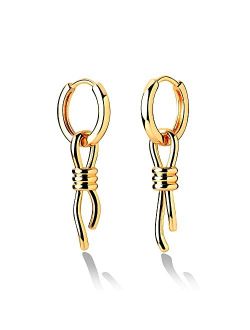 Fettero Gold Dangle Drop Hoop Earrings for Women Men Gold Plated Dainty Earrings Hypoallergenic Cross/Lightning/Lock/Spike/Heart/ Star/Evil Eye/Snake