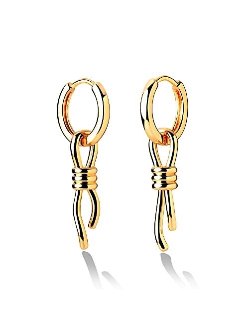 Fettero Gold Dangle Drop Hoop Earrings for Women Men Gold Plated Dainty Earrings Hypoallergenic Cross/Lightning/Lock/Spike/Heart/ Star/Evil Eye/Snake