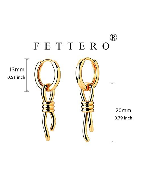 Fettero Gold Dangle Drop Hoop Earrings for Women Men Gold Plated Dainty Earrings Hypoallergenic Cross/Lightning/Lock/Spike/Heart/ Star/Evil Eye/Snake