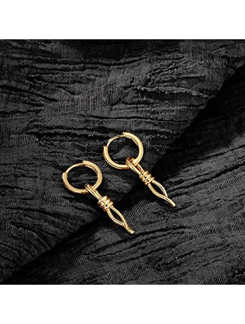 Fettero Gold Dangle Drop Hoop Earrings for Women Men Gold Plated Dainty Earrings Hypoallergenic Cross/Lightning/Lock/Spike/Heart/ Star/Evil Eye/Snake