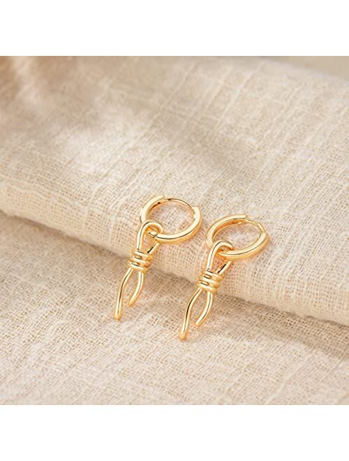 Fettero Gold Dangle Drop Hoop Earrings for Women Men Gold Plated Dainty Earrings Hypoallergenic Cross/Lightning/Lock/Spike/Heart/ Star/Evil Eye/Snake