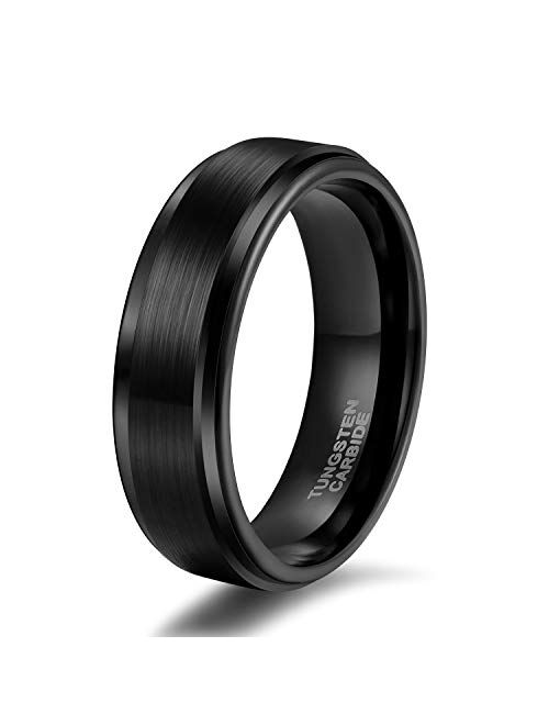 TRUMIUM 6mm 8mm Tungsten Carbide Wedding Ring Band for Men Women Step Edge Black/Silver Engraved I Love You Comfort Fit 4-15