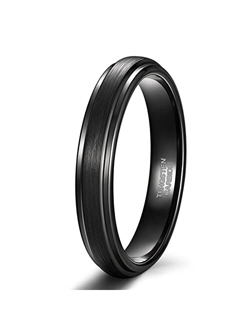 TRUMIUM 6mm 8mm Tungsten Carbide Wedding Ring Band for Men Women Step Edge Black/Silver Engraved I Love You Comfort Fit 4-15