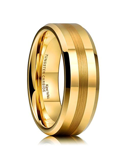 King Will 8mm Tungsten Carbide Ring for Men Silver/Gold/Black Wedding Band Matte Brushed Polish Finish