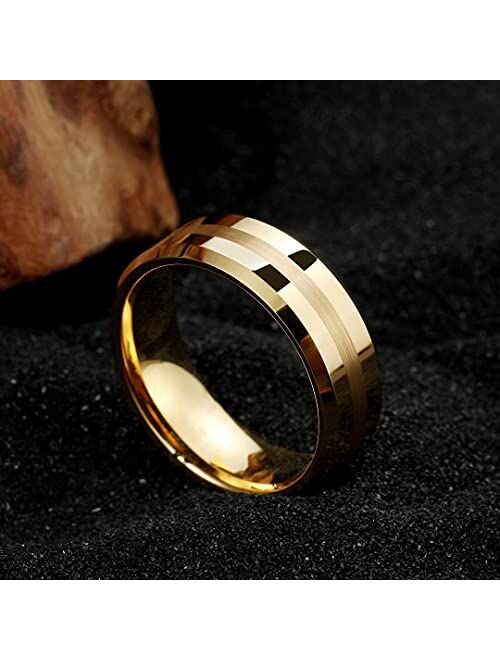 King Will 8mm Tungsten Carbide Ring for Men Silver/Gold/Black Wedding Band Matte Brushed Polish Finish