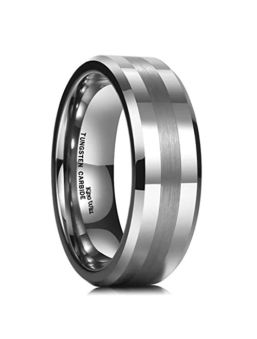 King Will 8mm Tungsten Carbide Ring for Men Silver/Gold/Black Wedding Band Matte Brushed Polish Finish