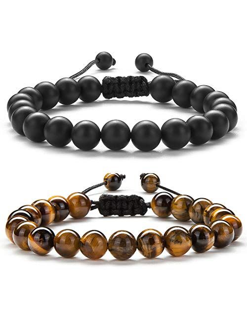 Hamoery Men Women Gifts Bracelet Braided Rope Natural Tiger Eye Stone Yoga Bracelet Bangle-21018