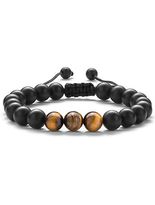 Hamoery Men Women Gifts Bracelet Braided Rope Natural Tiger Eye Stone Yoga Bracelet Bangle-21018