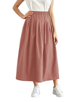 Women's Casual Elastic High Waist Pleated Long Skirt