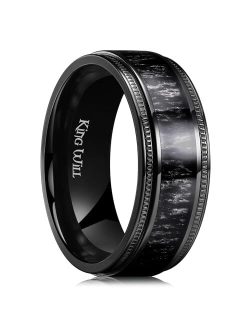 King Will NATURE 8mm Titanium Ring Black/Silver with Wood Inlay Wedding Band Ring for Men Real Comfort Fit