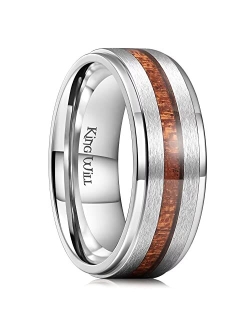 King Will NATURE 8mm Titanium Ring Black/Silver with Wood Inlay Wedding Band Ring for Men Real Comfort Fit