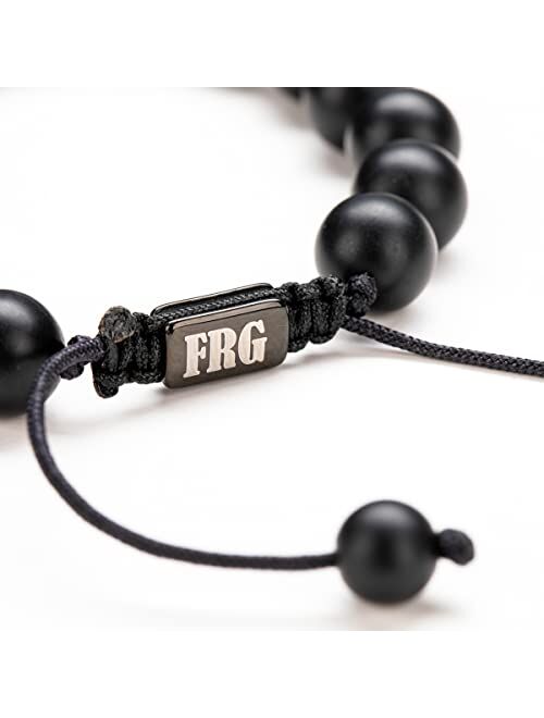 FRG Initials Bracelets for Men Letter Link Handmade Natural Black Onyx Tiger Eye Stone Beads Braided Rope Meaningful Bracelet