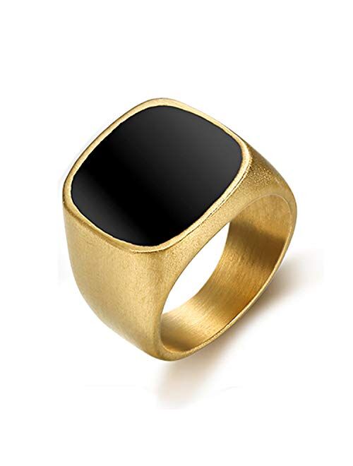 enhong Signet Rings Solid Polished Stainless Steel Biker Ring for Men Women,Ideal Gift for Dad & Boyfriend,Silver Gold Black Color for Choice