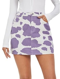 Women's Cow Print High Waist Mini Denim Skirt