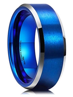 King Will Basic Unisex Silver/Black/Blue/Rose Gold Tungsten Carbide Matte Polished Finish Wedding Engagement Band Ring