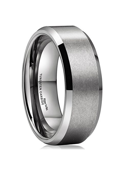 King Will Basic Unisex Silver/Black/Blue/Rose Gold Tungsten Carbide Matte Polished Finish Wedding Engagement Band Ring