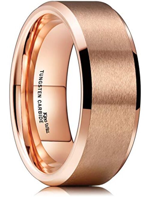 King Will Basic Unisex Silver/Black/Blue/Rose Gold Tungsten Carbide Matte Polished Finish Wedding Engagement Band Ring