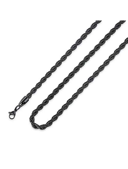 M MOOHAM 2.5MM 3MM 4MM 5MM Black Silver Gold Plated Stainless Steel Twist Rope Chain Necklace for Men Women 16-36 Inch