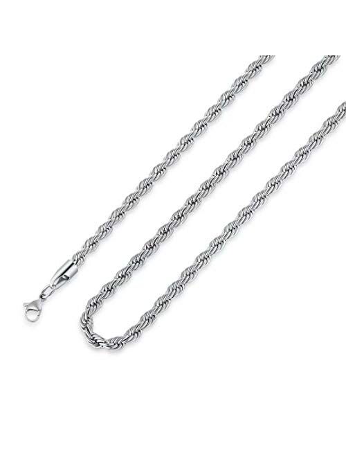 M MOOHAM 2.5MM 3MM 4MM 5MM Black Silver Gold Plated Stainless Steel Twist Rope Chain Necklace for Men Women 16-36 Inch